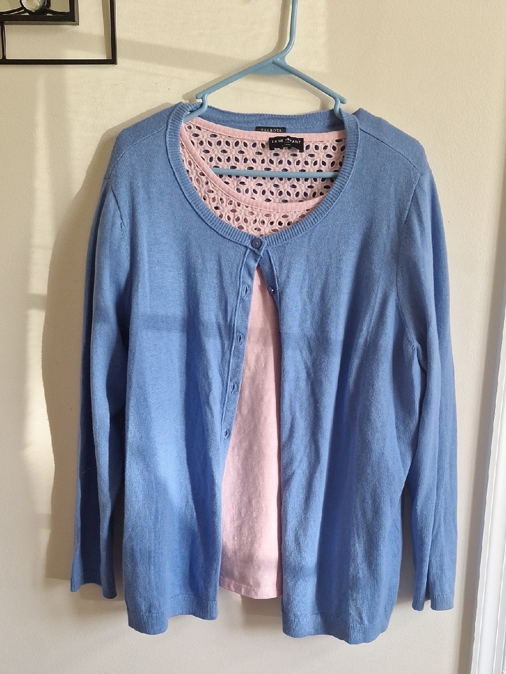 Talbots Blue Cardigan And Lane Bryant Pink Lace Detail Top Bundle Size 2X